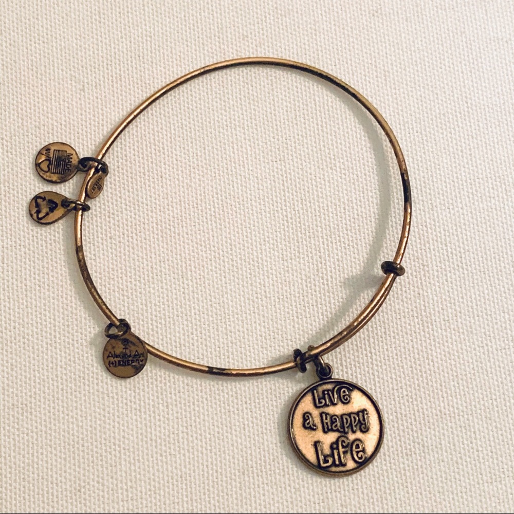 Alex & Ani Gold Happy Life Bangle Charm Bracelet